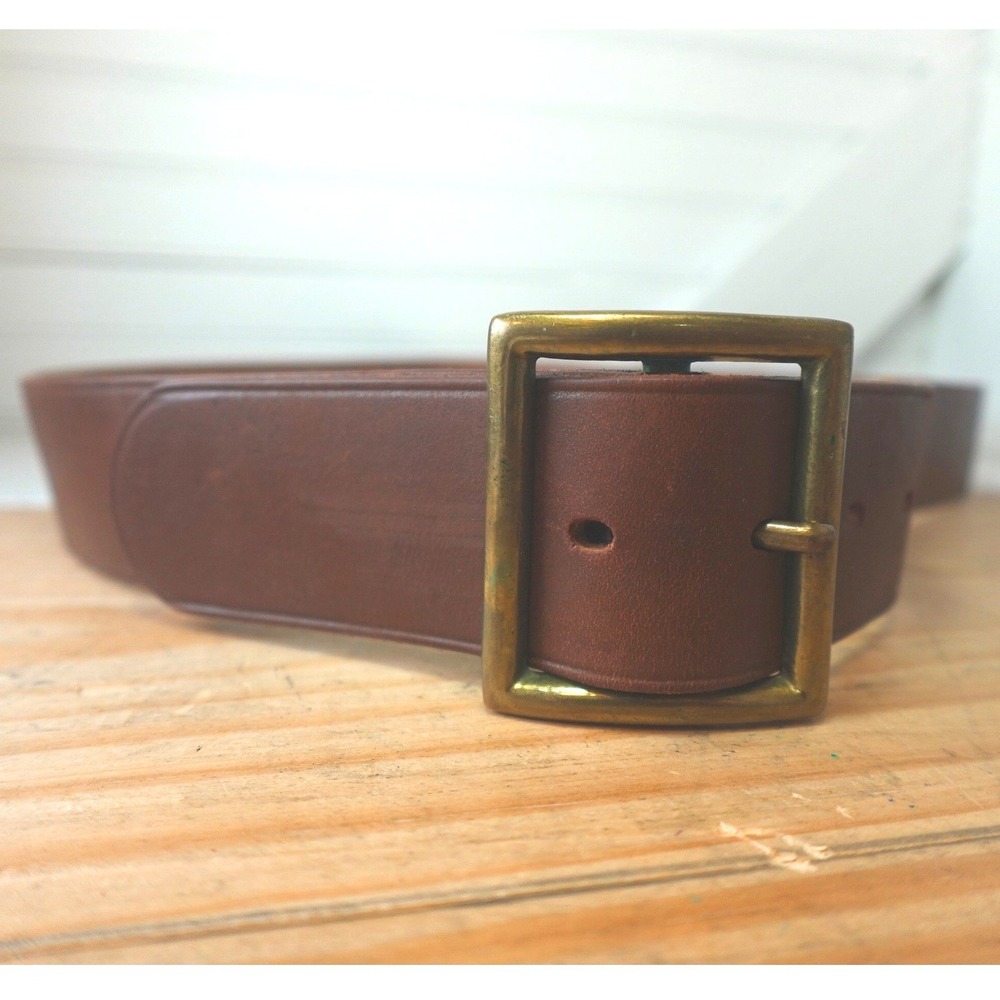 Vintage Leather Military Belt‎ Sz 38 J.Q.M.D. 1938 Stamp Accessory Brass Buckle